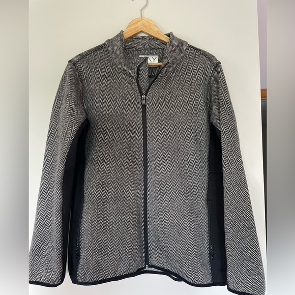 Herringbone Black White Full Zip Unlined Jacket XL Andrew Marc New York NWOT - Picture 1 of 15
